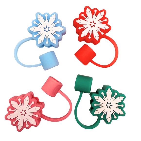 Snowflake Silicone Straw Toppers Set of 4 Fits 10mm Straws Stocking Stuffers New - Picture 4 of 4